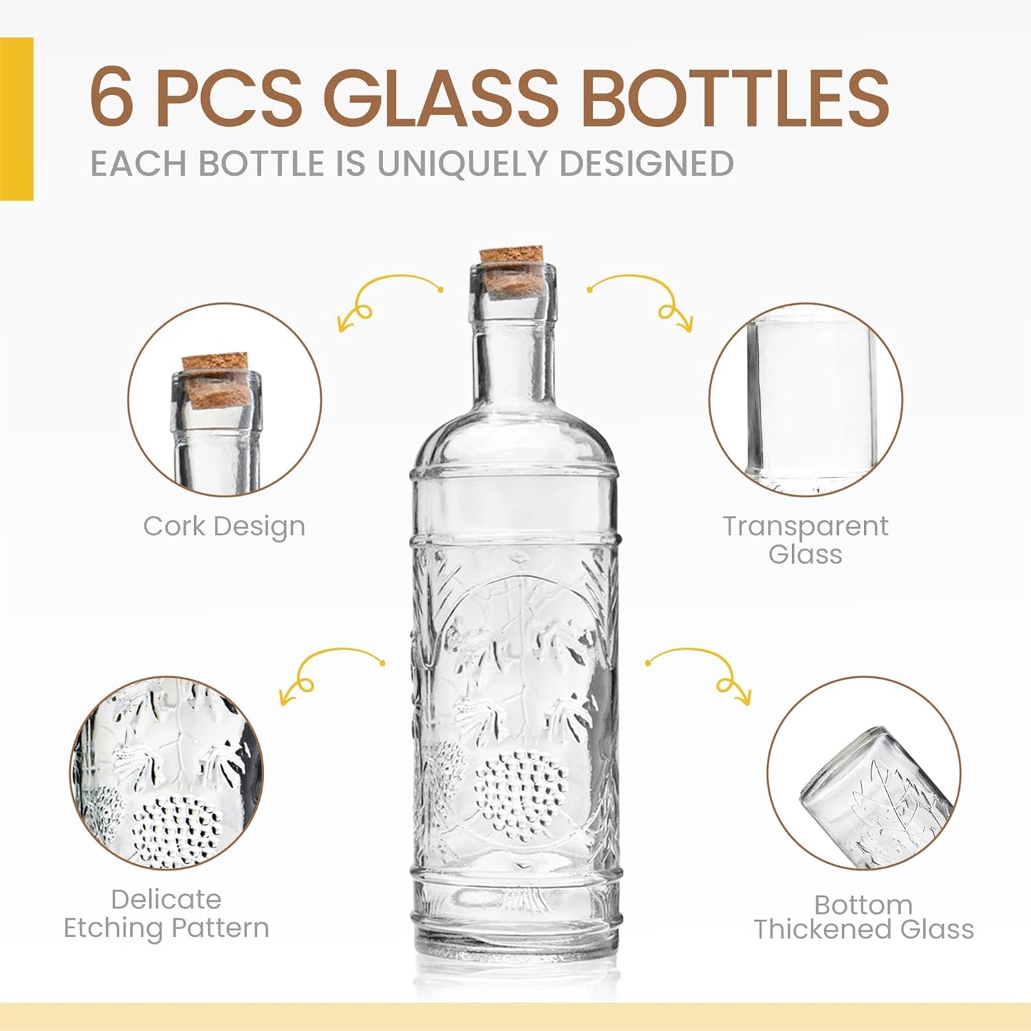 Assorted Clear Glass Bottles with Corks, 6 Pack, 2.5in X 9in, 16oz
