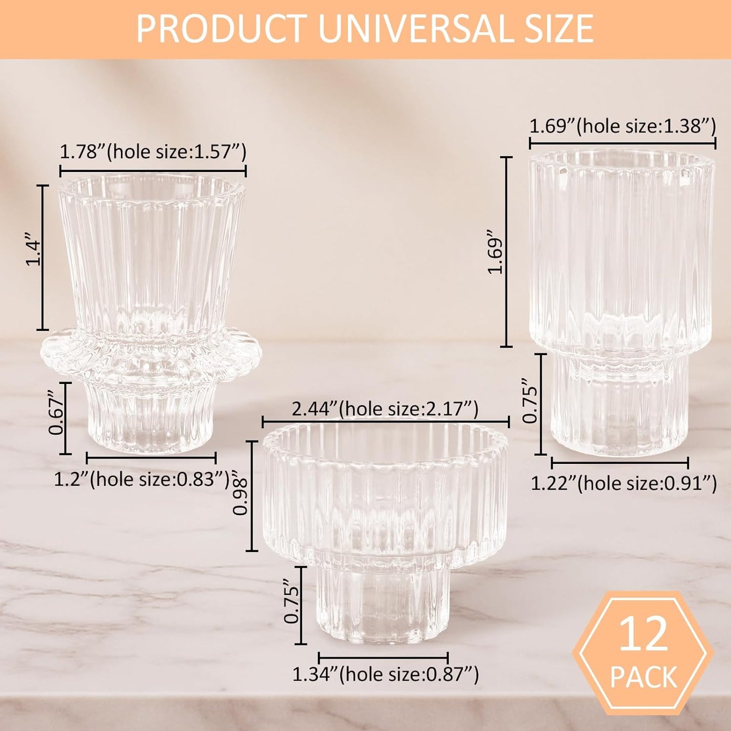 Low Light Glass Candle Holders Set (12 pcs) — Soft Candlelight for Calm Evenings