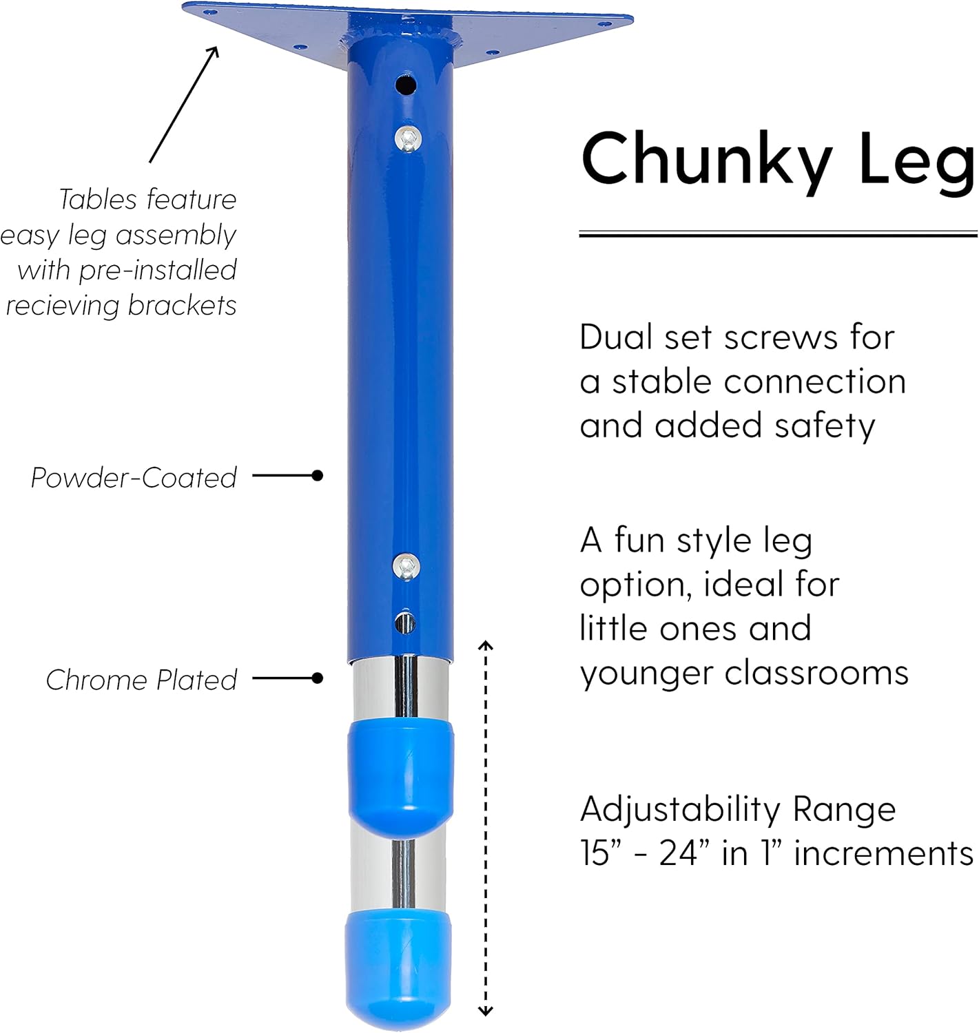 FDP Rectangle Activity School and Classroom Kids Table (30 x 72 inch), Chunky Toddler Leg, Adjustable Height 15-24 inches - Gray Top and Blue Edge