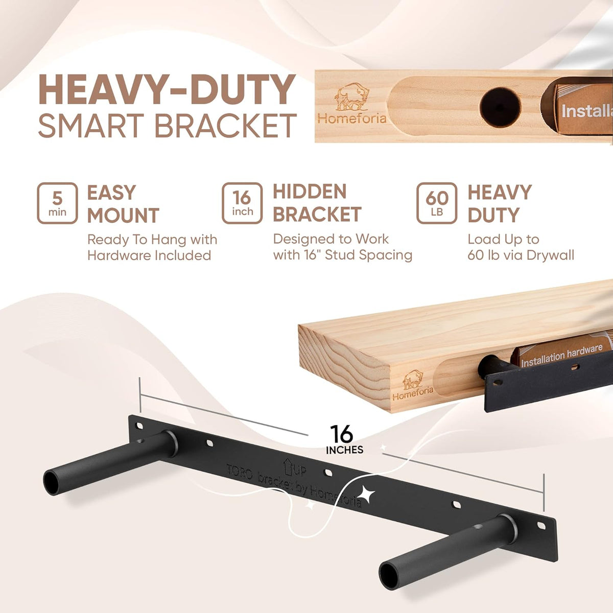 Homeforia 24inch Oak Floating Shelf for Wall, High End Solid Real Wood 24 inches Long Floating Shelves for Bathroom, Honey Oak Wooden Floating Shelves, Heavy Duty Bracket, 24 X 6.5 X 1.75 in, Set of 2