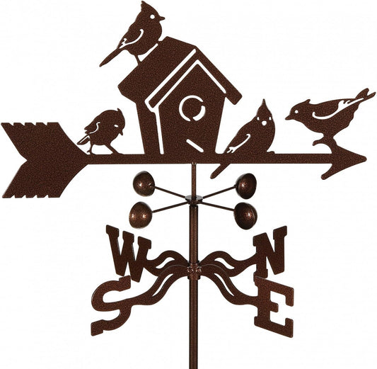 EZ Vane Birdhouse Weathervane — Post Mount, Wind Cups, Antique Copper Finish, Steel with Durable Triple Powder Coating, Handcrafted in USA