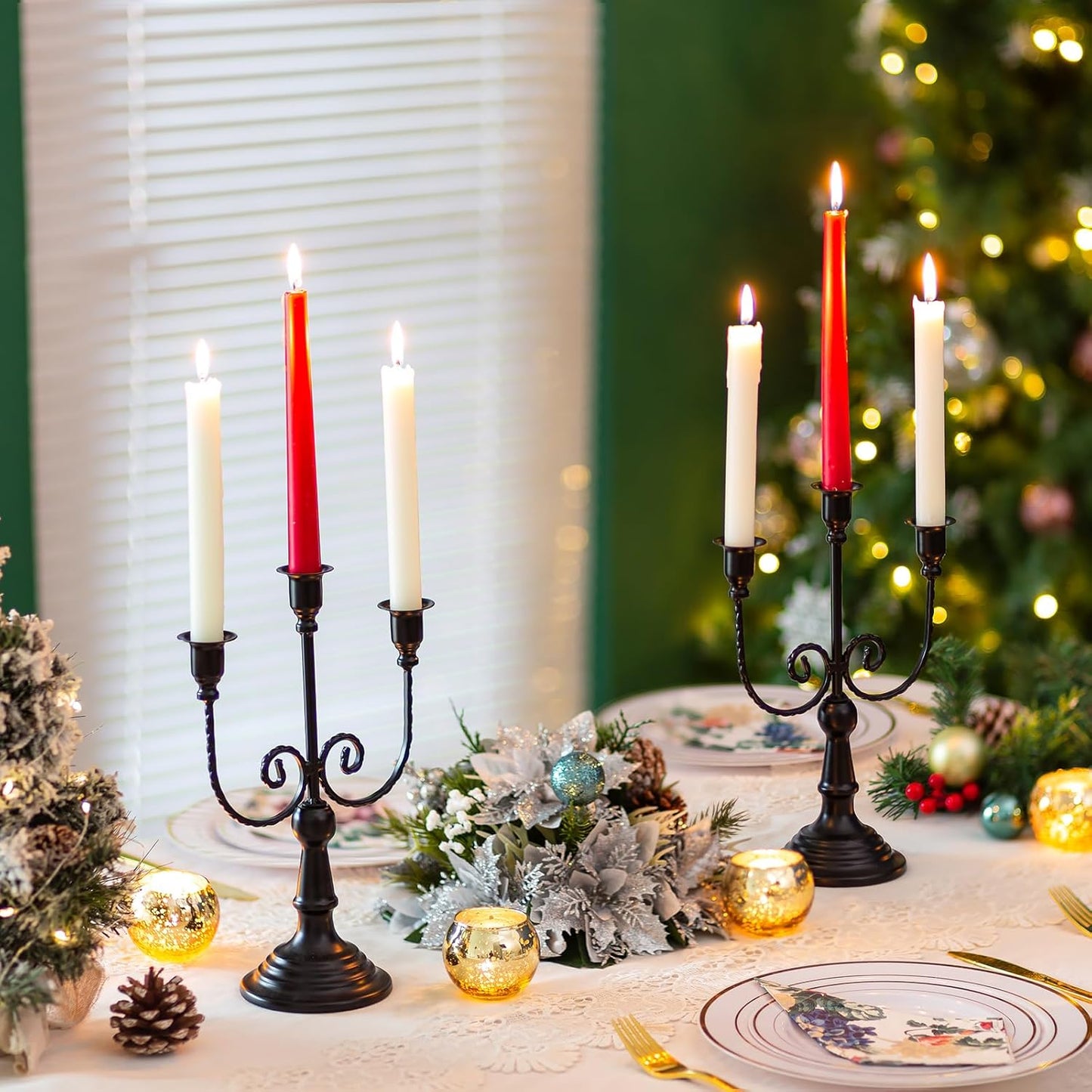 Halloween Candle Holder Candelabra - Black Candle Stick Holders Pack of 2 Decorative Candleholders for Christmas Decoration