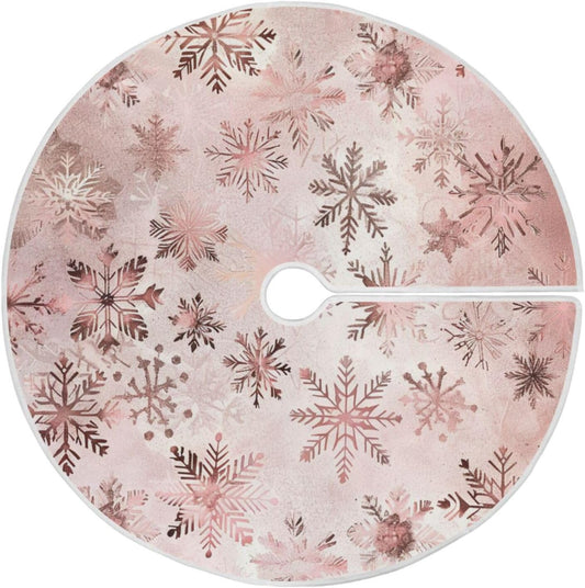 Christmas Tree Skirt, 48 Inch Seamless Pattern Rose Gold Snowflakes Xmas Tree Skirt for Christmas New Year Party Decorations Christmas Tree Mat