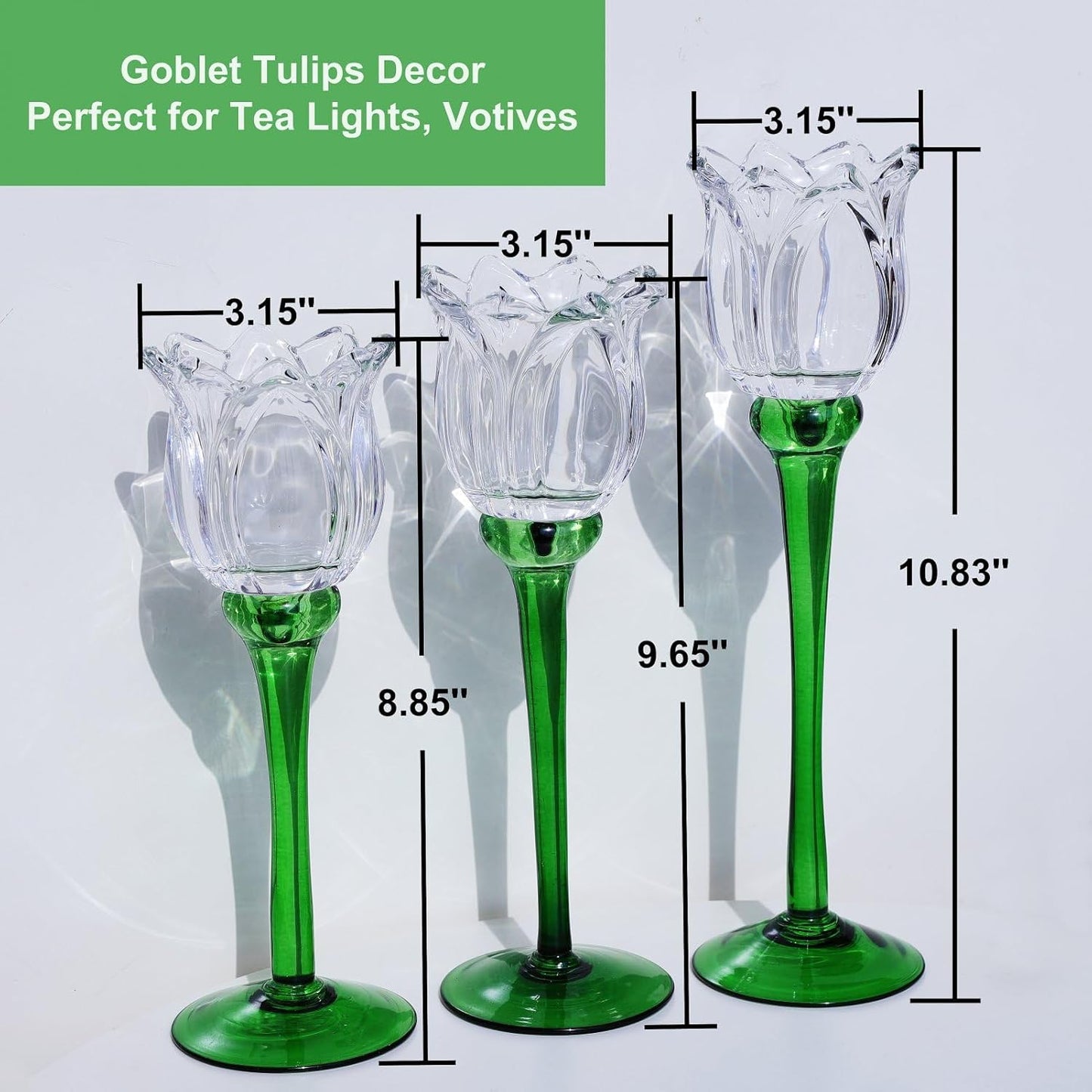 Clear Tulip Glass Tealight Candle Holders Set of 3 — Spring Table Centerpiece / Easter Decor / Tall Glass Tulip Candle Stands
