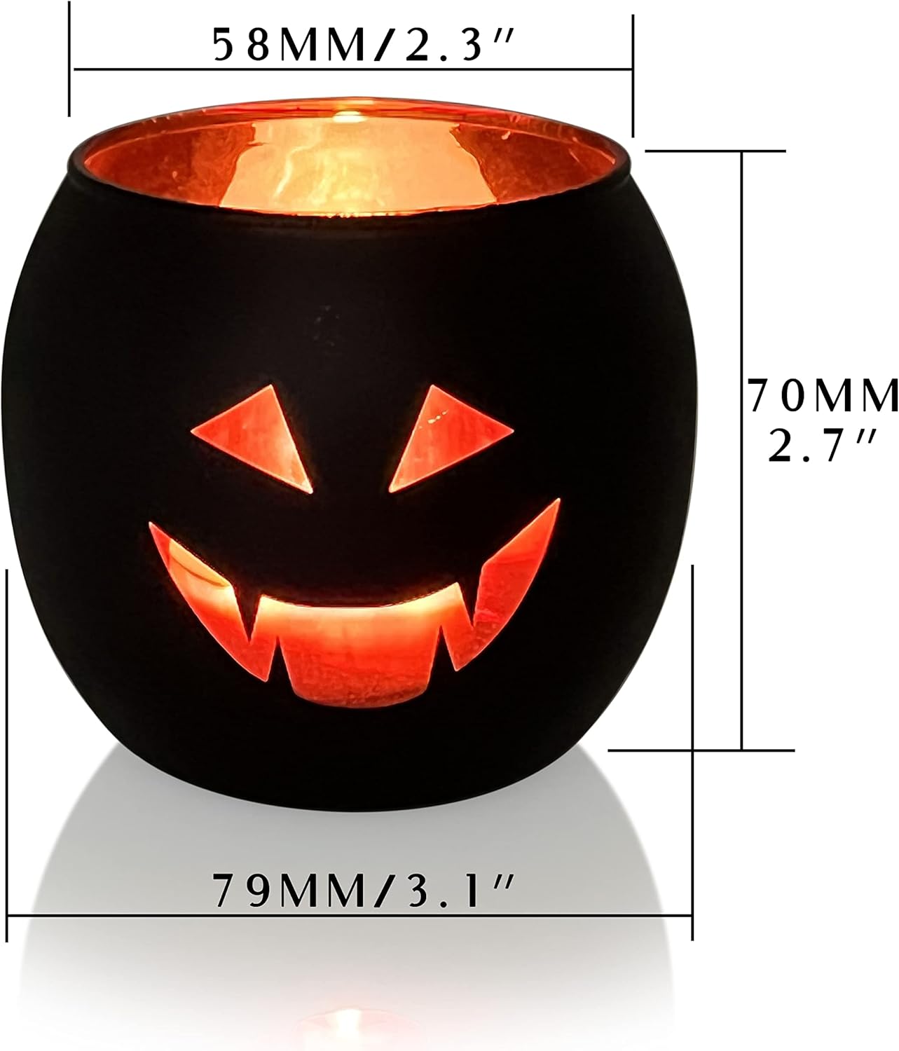 Halloween Glass Votive Candle Holders Set of 6, Black Pumpkin-Style Tealight Holders for Table &amp; Mantel Decor