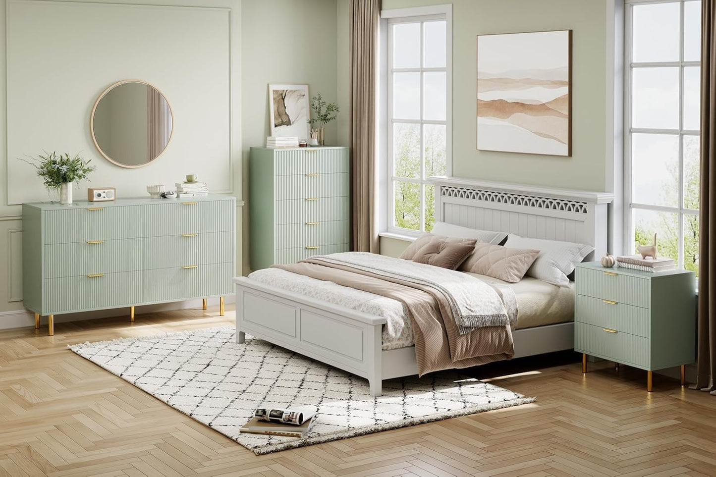 GAOMON 6 Drawer Dresser, Wood Chest of Drawers Organizer Storage with Gold Handle, Large Storage Cabinet, Modern Design Dresser for Bedroom, Living Room, Closet, Hallway, Entryway, Green
