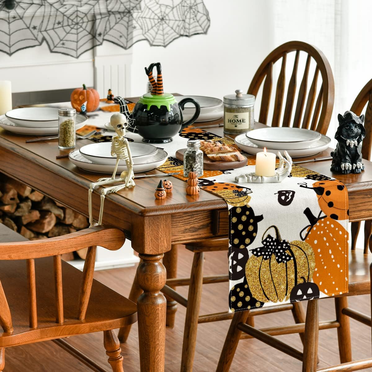 Artoid Mode Halloween Jack-O-Lantern Pumpkin Table Runner, Holiday Kitchen Dining Table Decoration for Indoor Outdoor Home Party Decor 13 x 36 Inch