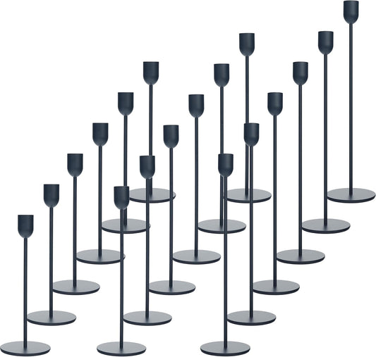 Matte Black Taper Candle Holders Set of 18 – Mixed Heights Metal Candle Stands