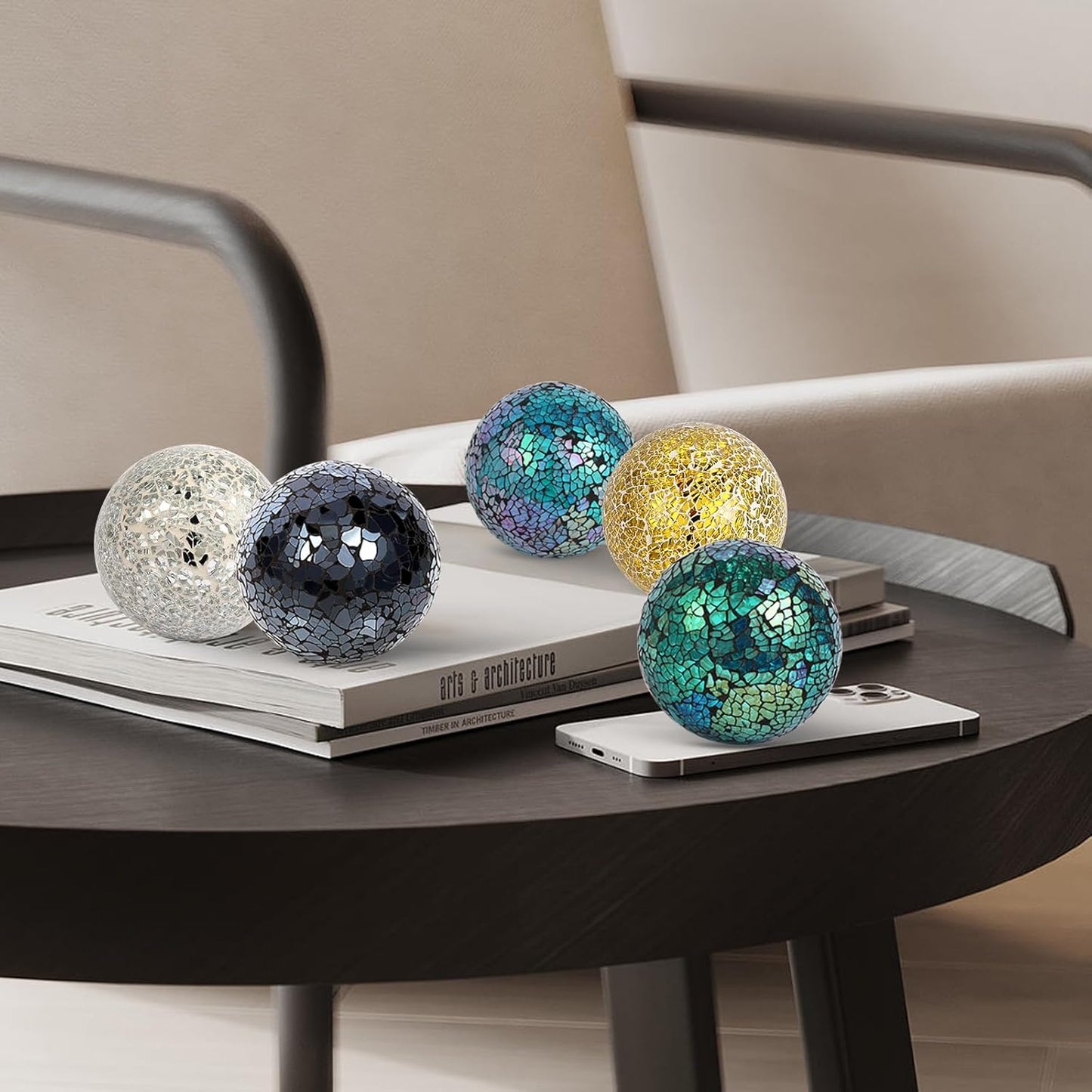 6pc Decorative Ball Set, 6cm/2.4in Mosaic Glass Orbs Centerpiece Balls for Decorating Tables & Wedding Parties (Dazzle Blue)