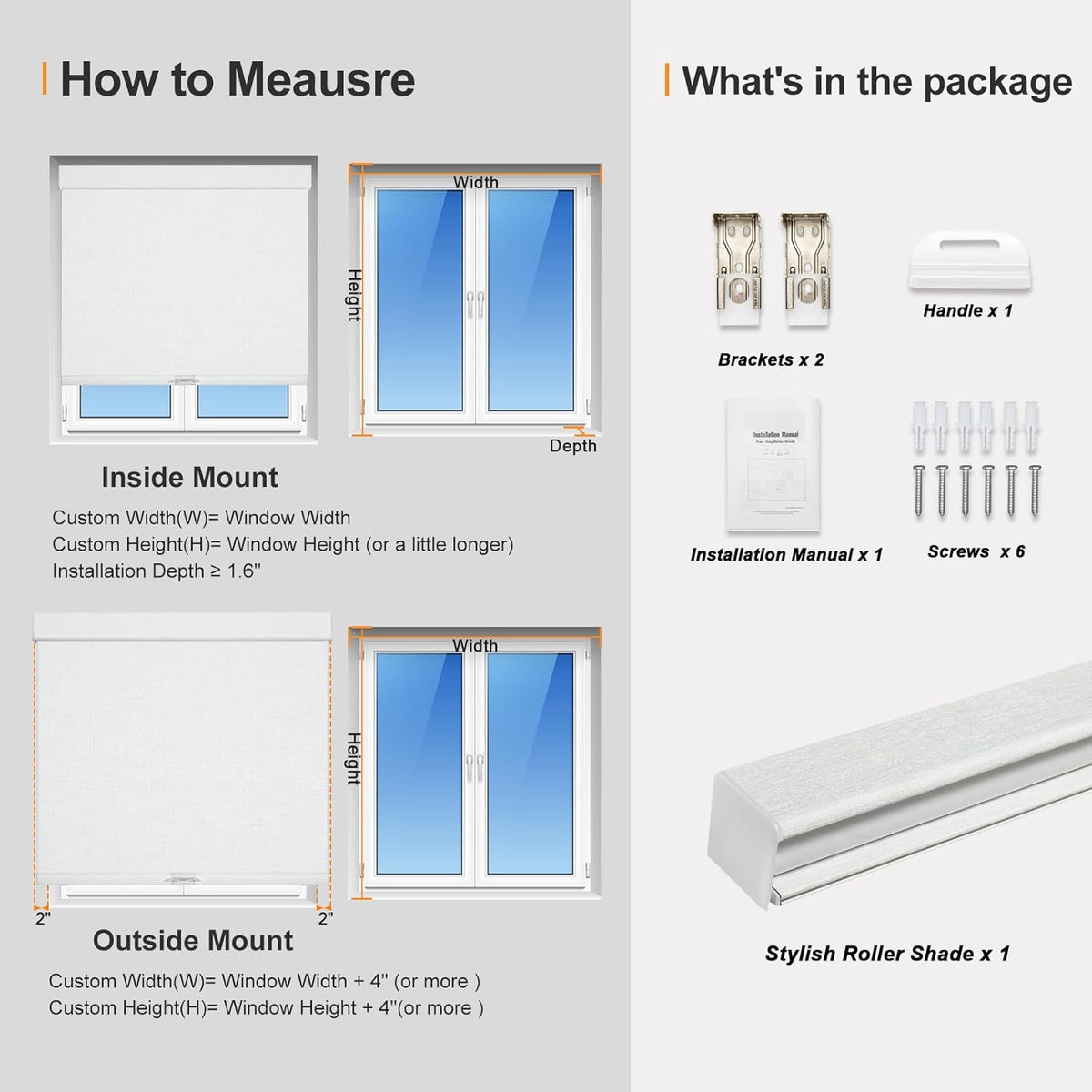 Persilux Blackout Roller Shades & Blinds Windows Shades Free-Stop Blackout Blinds with Jacquard Fabric,Cordless Blinds Pull Down Shades for Home, Easy to Install for Door/Office, White(31" W x 48" H)