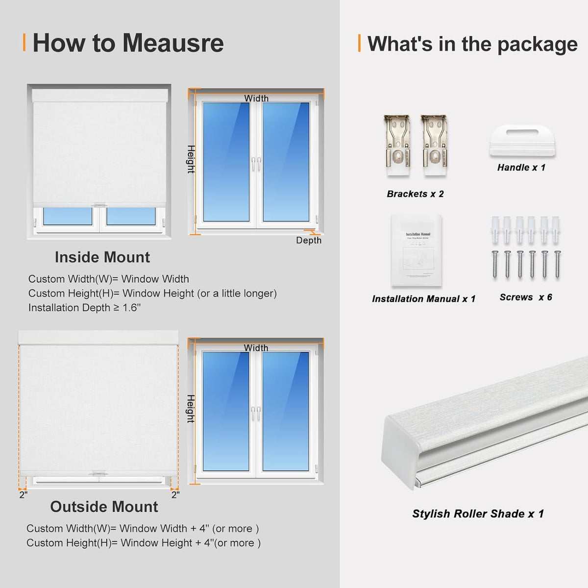 Persilux Blackout Roller Shades & Blinds Windows Shades Free-Stop Blackout Blinds with Jacquard Fabric,Cordless Blinds Pull Down Shades for Home, Easy to Install for Door/Office, White(41" W x 56" H)