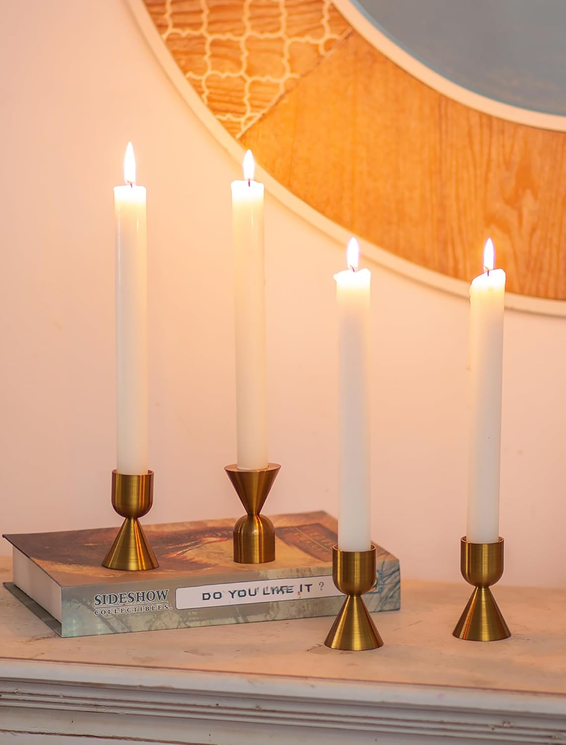 Candle Stick Candle Holder: Set of 4 Gold Aluminium Candlestick Holders - Brass Taper Candleholder for Fall Thanksgiving Christmas Table Fireplace Decoration