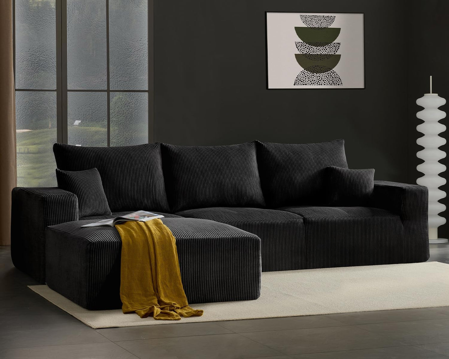 40" Square Stuffed Ottoman Pouf for Sofa Couch, Corduroy Poufs with Foam Chunk Filling, Furry & Fluffy Foot Stool Movable Ottoman. 40 * 40 Floor Poufs Foot Rest for Living Room, Black