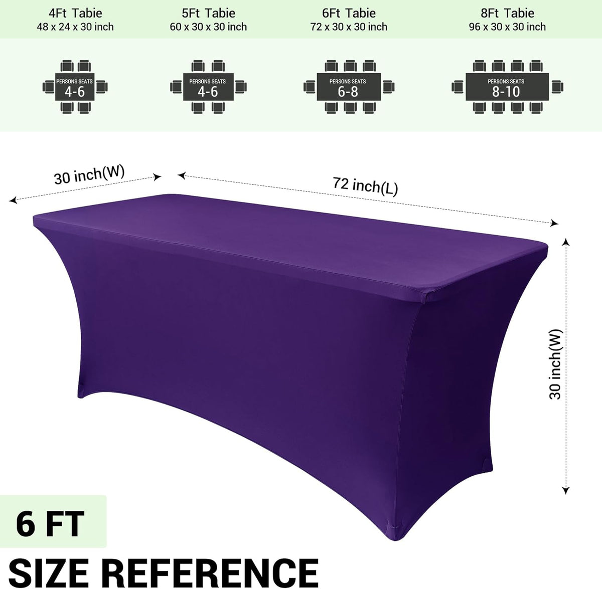 Obstal 6ft Spandex Table Cover for Standard Folding Tables - 2 Pack- Rectangular Fitted Tablecloth for Halloween Party Holiday Decorations, 72L x 30W x 30H Inches, Dark Purple