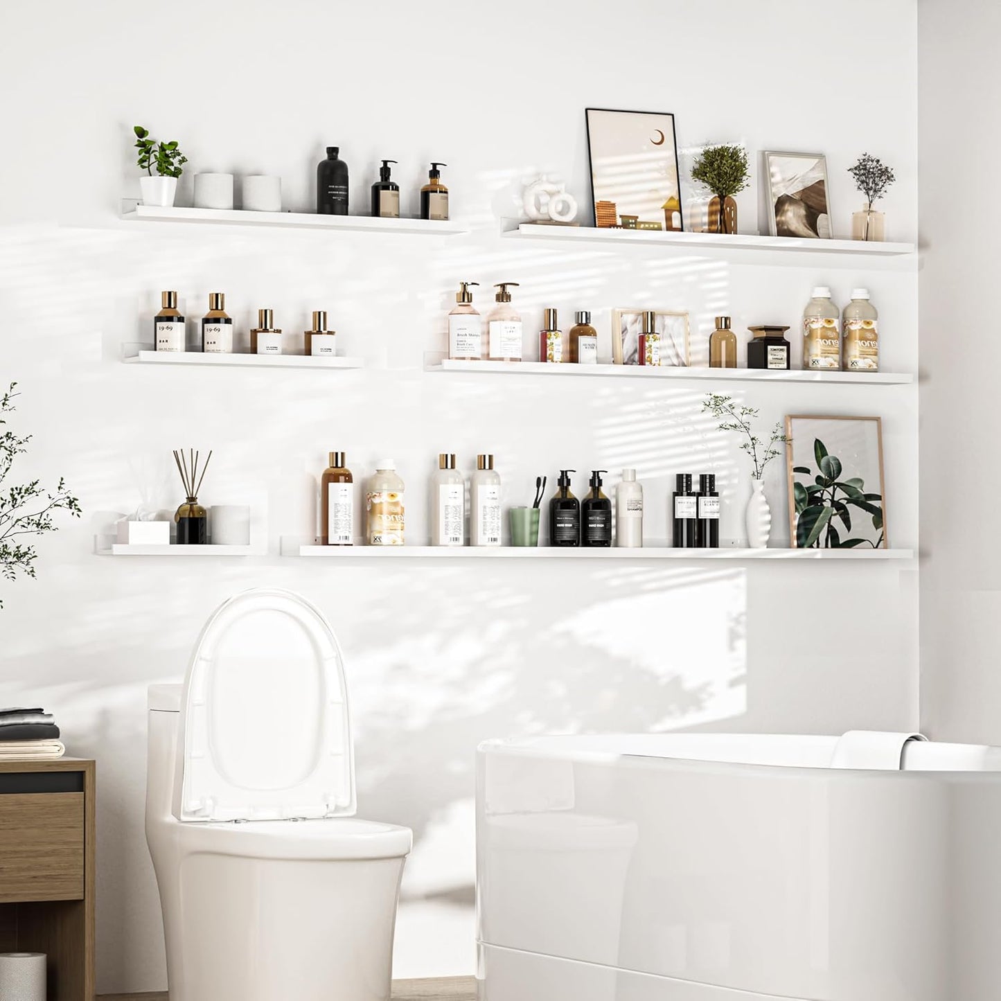 Heimlove 48” Floating Picture Ledge Shelves Set of 2 — Modern Wall Storage Display Shelf for Living Room, Bedroom & Office