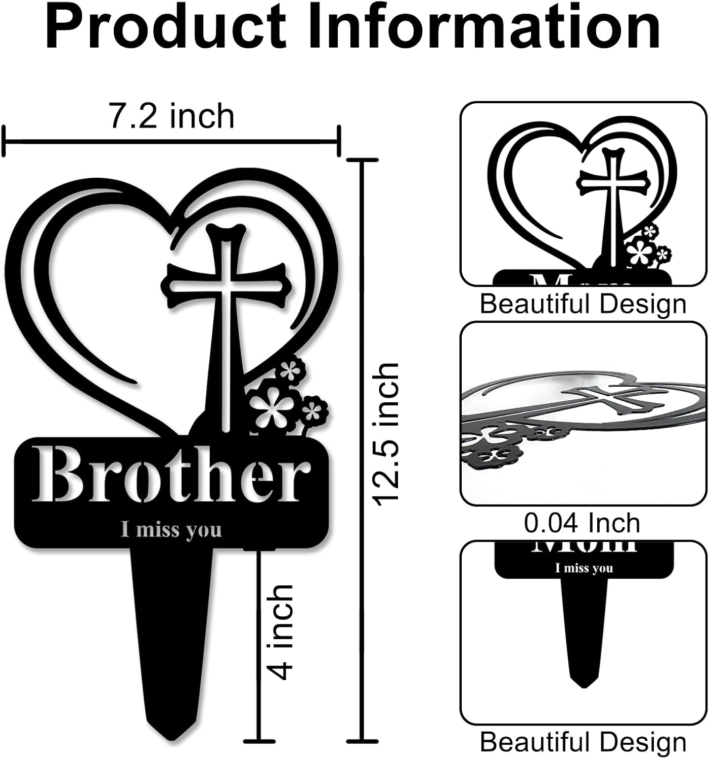 Dad Memorial Grave Stake, Cemetery Decorations for Grave Markers 12.5 x 7.2 inch Heart Metal Sympathy Stakes Graveside Plaque Decor Sign for Father Graves, Yard, Garden - Rust-Dad