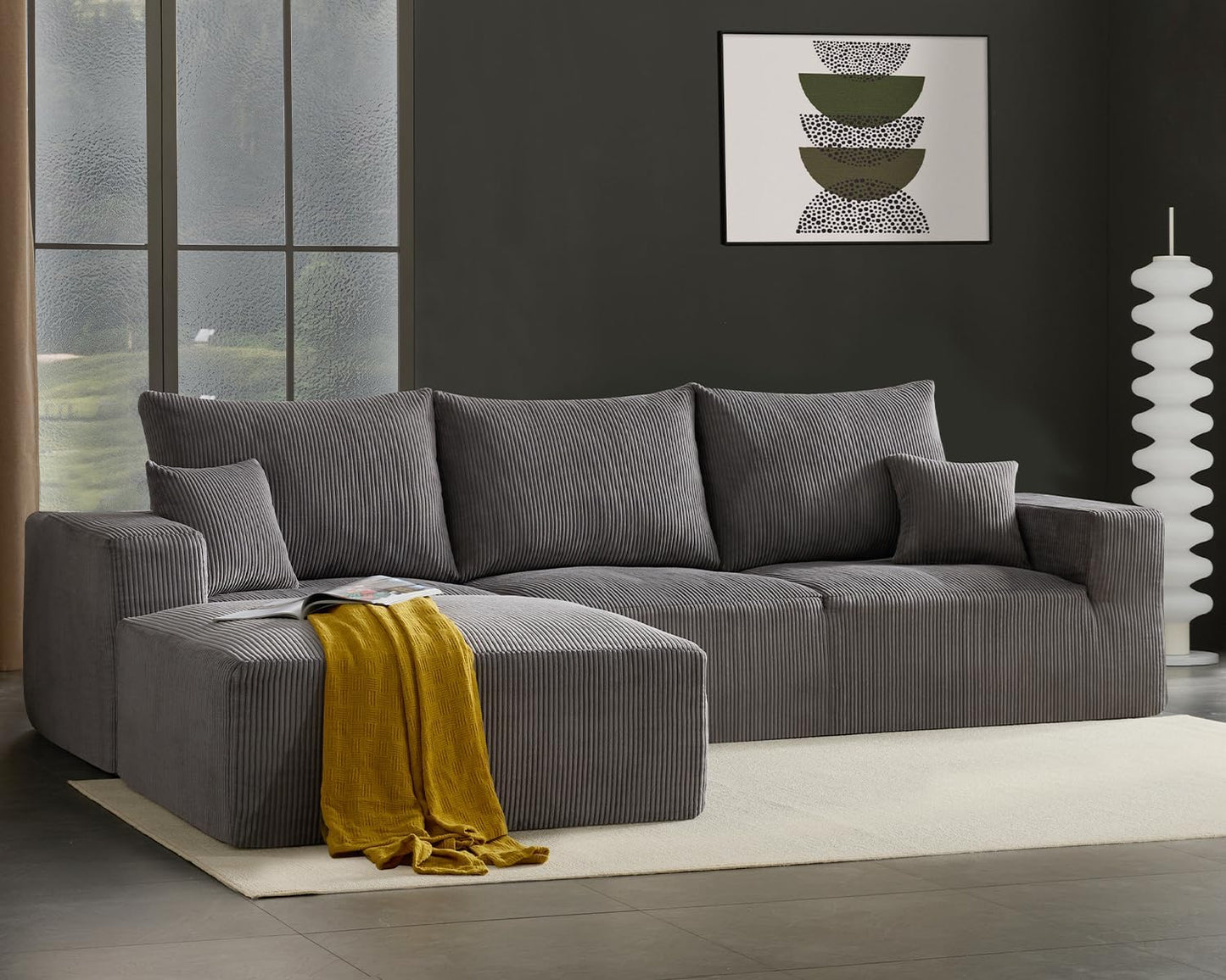40" Square Stuffed Ottoman Pouf for Sofa Couch, Corduroy Poufs with Foam Chunk Filling, Furry & Fluffy Foot Stool Movable Ottoman. 40 * 40 Floor Poufs Foot Rest for Living Room, Grey