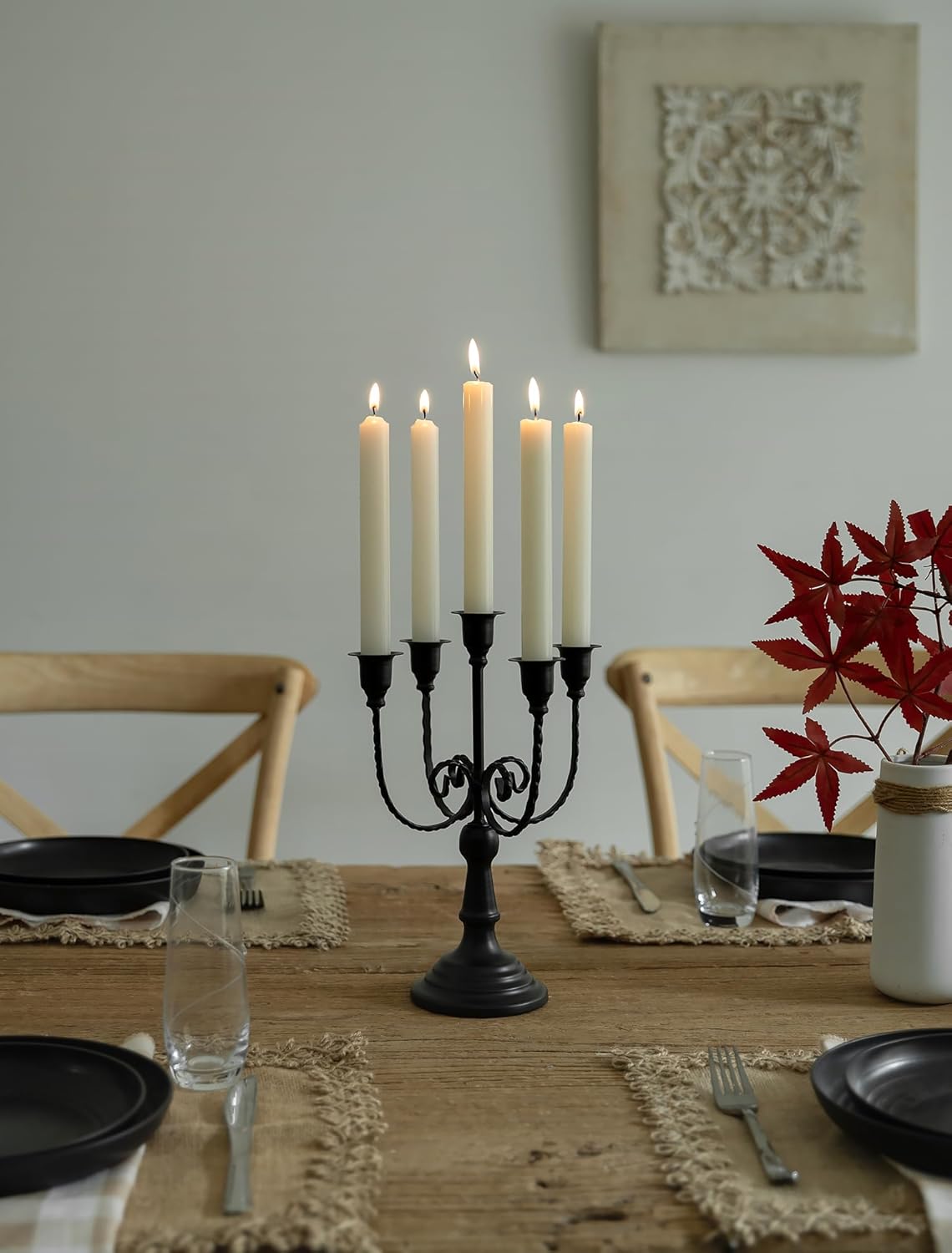 Candelabra Black Candle Holders - 5 Arms Candlestick Centerpiece for Tables Vintage Candleholder Stand for Halloween Thanksgiving Decor
