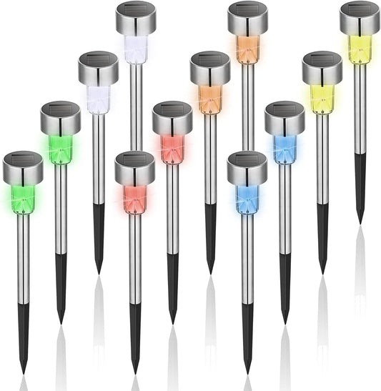 GIGALUMI Solar Lights Outdoor Waterproof, 12 Pack, Stainless Steel LED Solar Garden Lights for Patio, Lawn, Yard and Landscape, Garden Decor Patio Decor,Multicolor