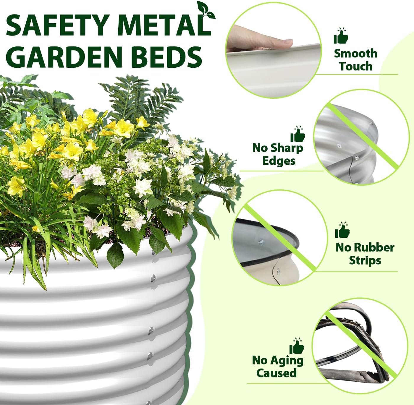 A ANLEOLIFE 6X3X2 ft Galvanized Raised Garden Beds Outdoor-6 Pack, Oval Large Metal Deep Root Planter Box for Planting Vegetables Flowers Herb, Anti-Rust & Easy-Setup, Antique White