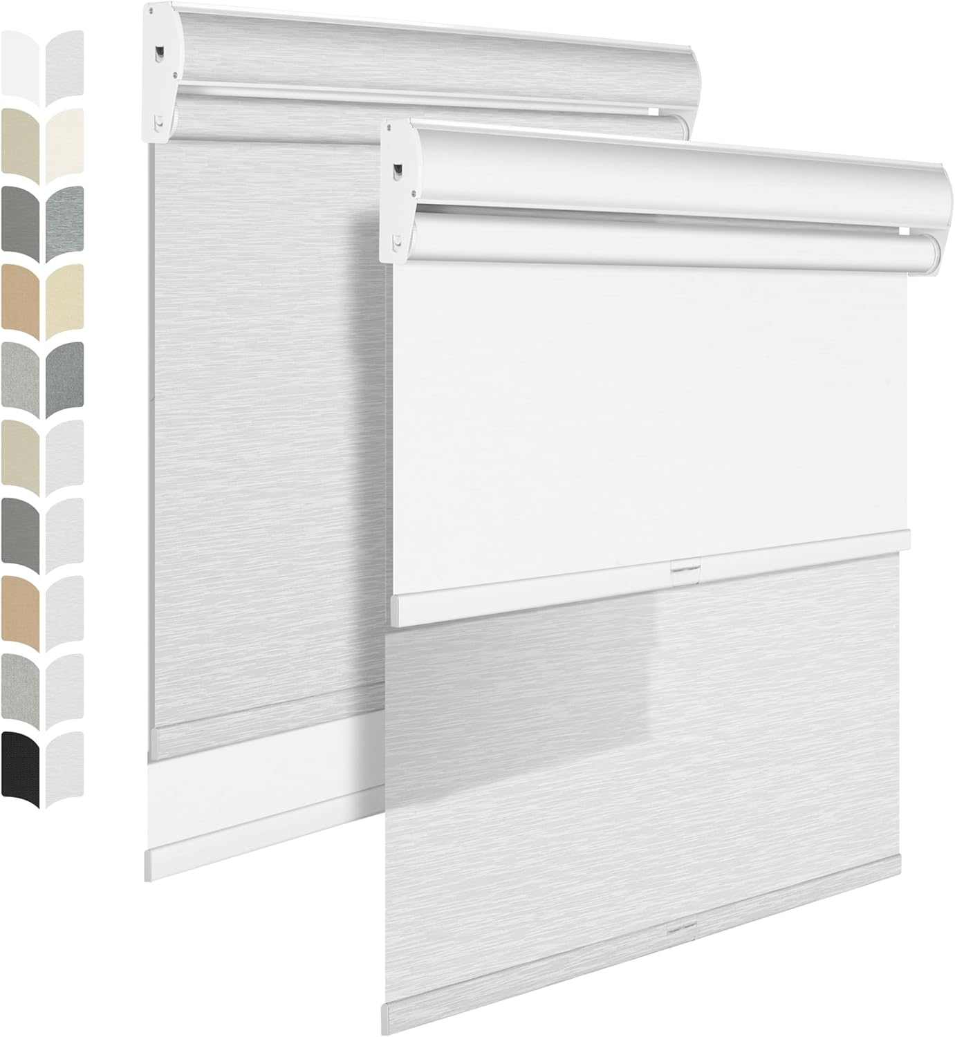 BERISSA Cordless Dual Roller Shades With Cassette Valance, Blackout and Light Filtering, Day and Night for Home Office Door - Striped Jacquard White, 45 W x 80" H