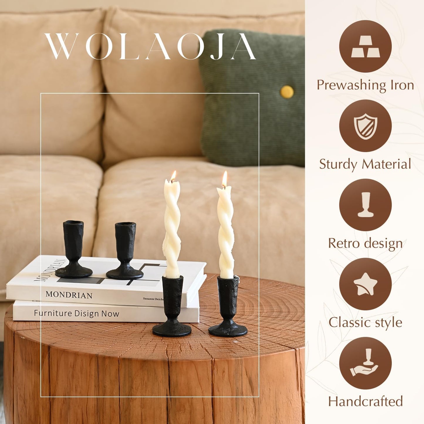 Vintage Black Iron Taper Candle Holders – Set of 4, Minimal Table Décor