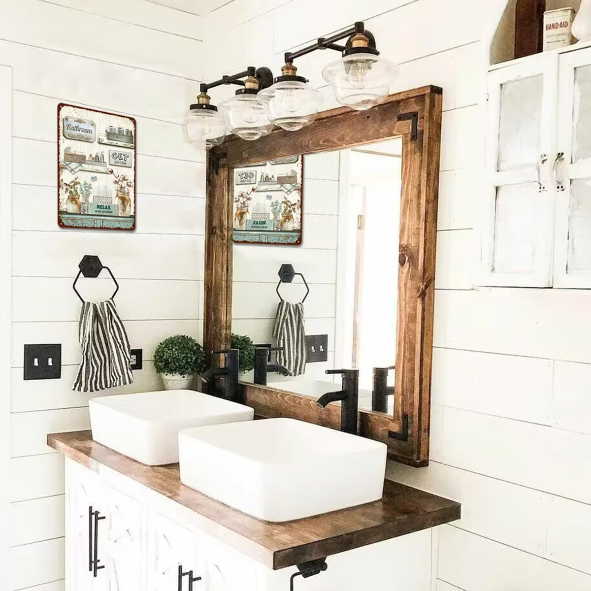 Vintage Farmhouse Bathroom Metal Tin Signs Rustic Flower Country Wall Art Decor 8X12 Inches