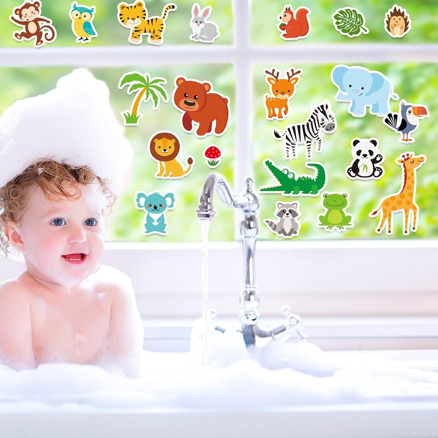 20 PCS Jungle Animals Thick Gel Clings Jungle Window Gel Clings Decals Stickers for Kids Toddlers and Adults Home Airplane Classroom Nursery Zoo Animals Party Supplies Decorations