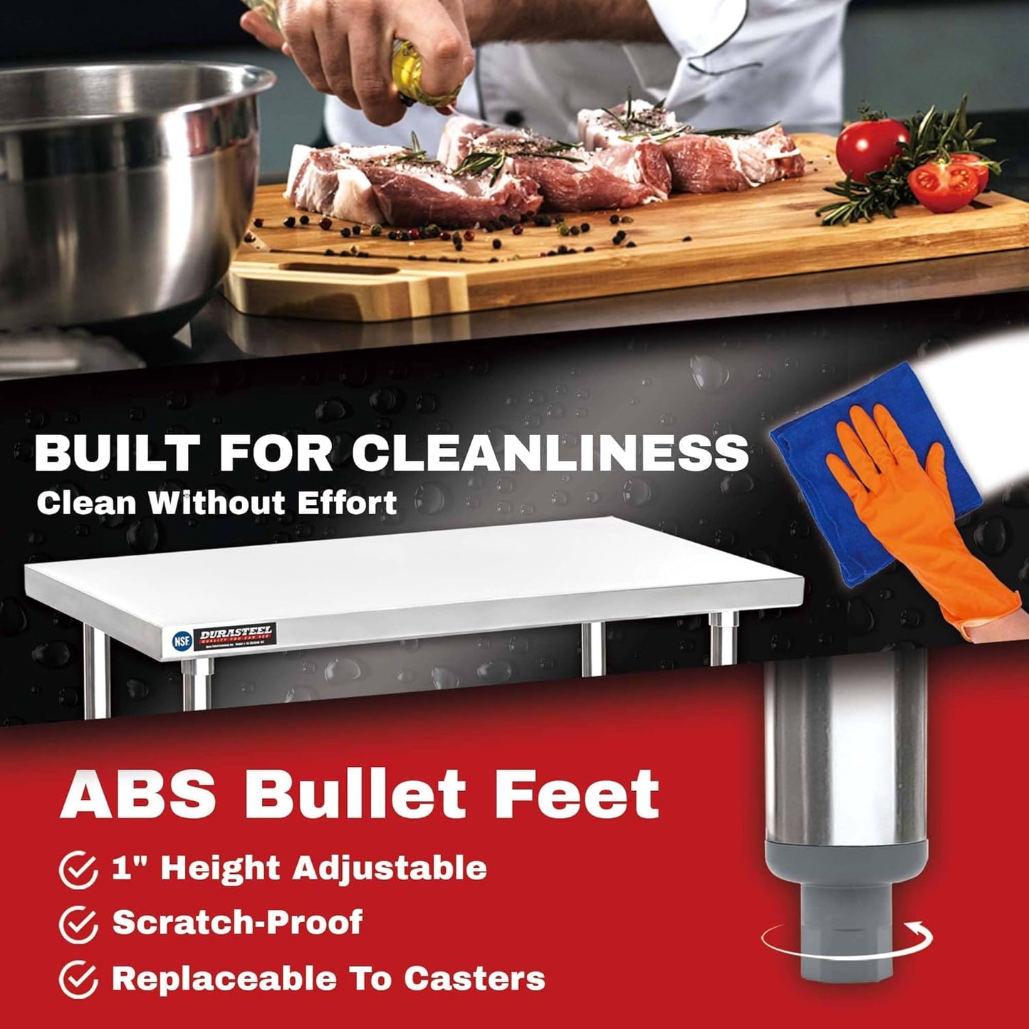 DuraSteel Stainless Steel Work Table 30" x 30" x 34" Height w/ 4 Caster Wheels - Food Prep Commercial Grade Worktable - NSF Certified - Good for Restaurant, Business, Warehouse, Home, Kitchen, Garage