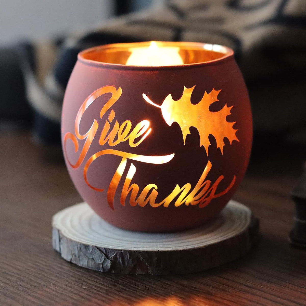 Thanksgiving Votive Candle Holder Set of 12, Glass Tealight Votives Holder with 6 Laser Engraving Patterns, Fall Table Centerpiece Indoor Outdoor Decor