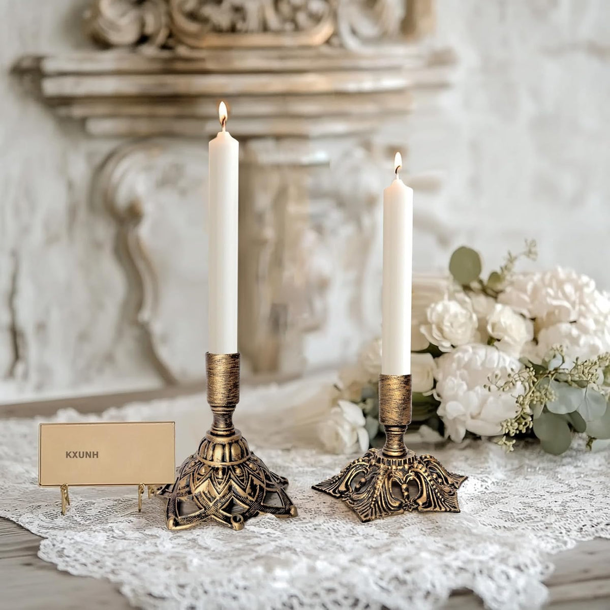 Candlestick Holders,Taper Candle Holder for Candlesticks Gold Brass Vintage Candle Metal Stick Candle Holders for Fireplace, Party, Dining,Wedding Decor,Fits 3/4 inch Thick Candle(Set of 6Pcs)