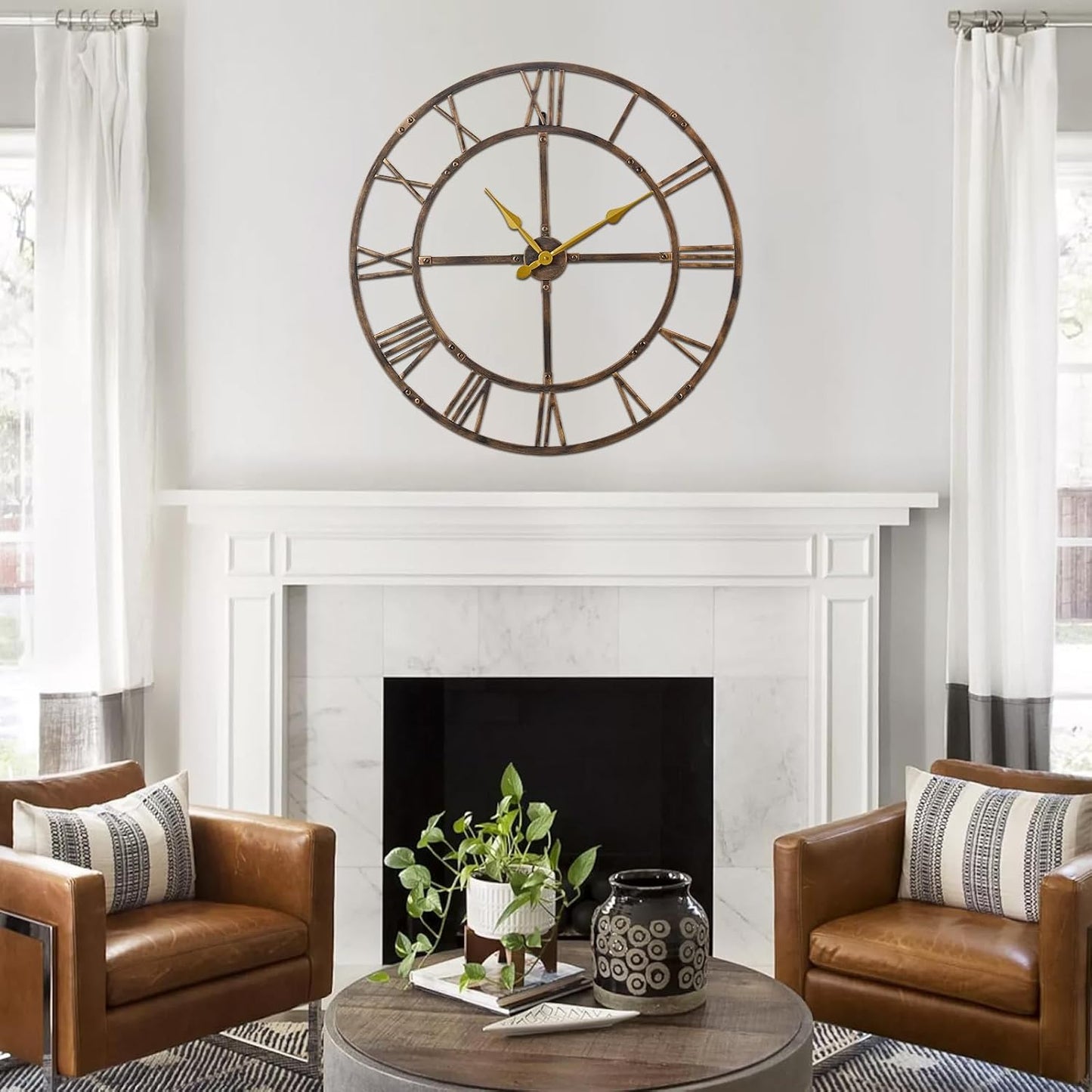 Large Modern Roman Wall Clock — 40” Oversized Silent Metal Frame for Calm Living Spaces