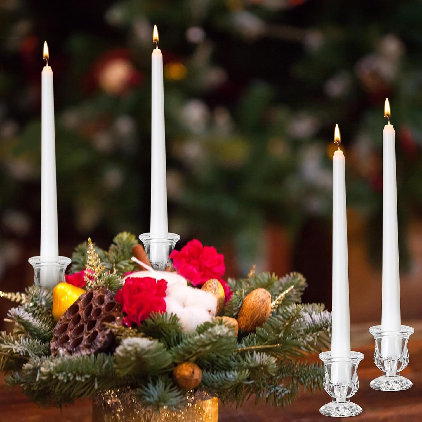 Clear Glass Taper Candle Holders Bulk Set, 2.5 Inch Transparent Candlestick Holders