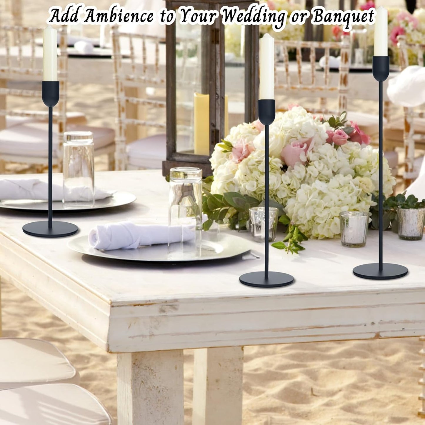 Black Tall Candle Candlestick Holder, Decorative Candlestick Holder for Wedding, Dinning, Party, Fits 3/4 inch Thick Candle&Led Candles