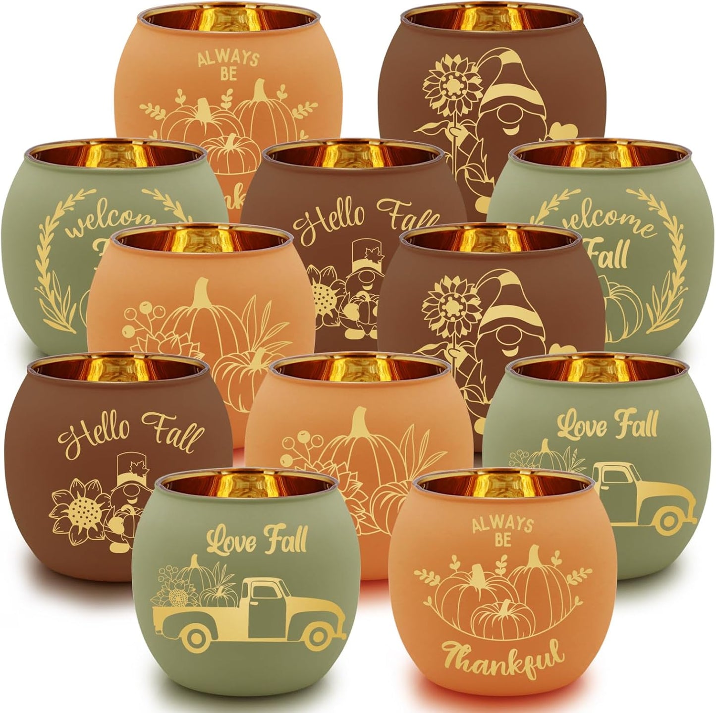 Fall Table Centerpiece Decorations Set of 12 Glass Votive Tealight Candle Holder for Wedding, Party, Thanksgiving, Fall Decor for Indoor and Outdoor