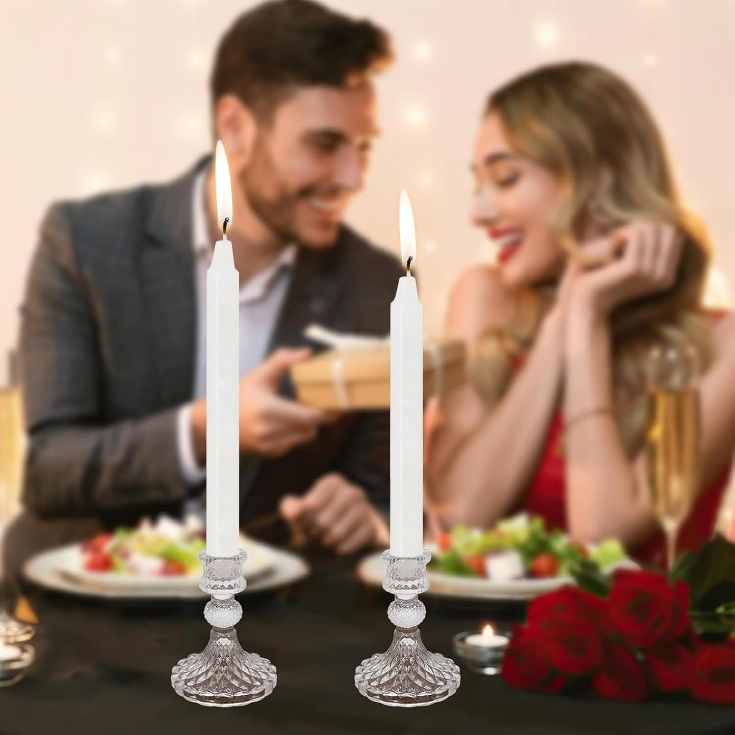 Clear Glass Taper Candle Holders Set of 12, 4” Tall Ribbed Glass Candlestick Holders for Table & Home Decor