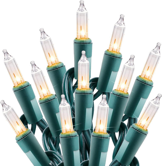 Clear Christmas Lights 200 Count 50 Feet Bulb Mini Lights, Waterproof String Lights, Color Changing Lights for Indoor Xmas Tree Garland Birthday Wedding Decoration, Green Wire