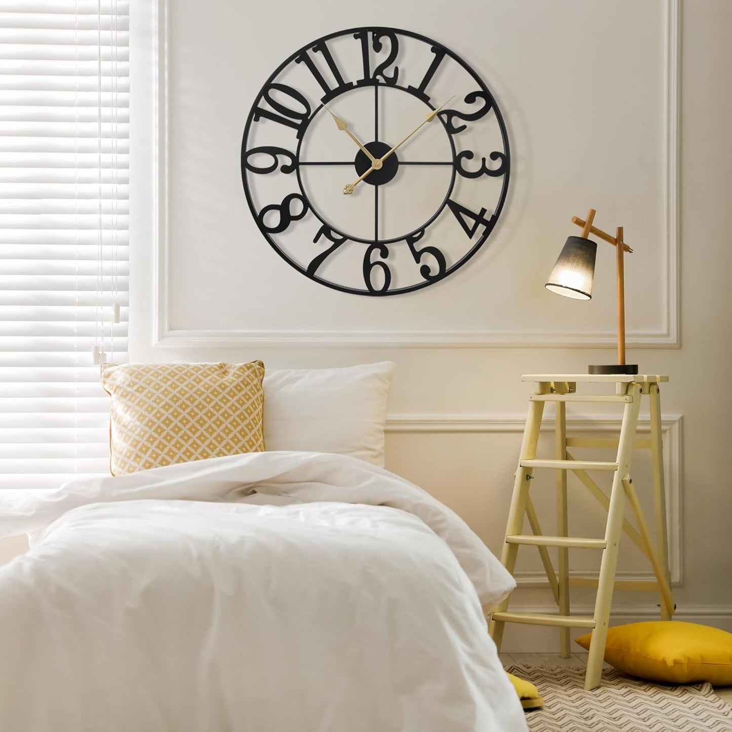 1st owned Large 24 Inch Silent Non-Ticking Wall Clock - Battery Operated, Metal Vintage Retro Decorative Modern Wall Clock for Bedroom, Kitchen, Office, Farmhouse Decor