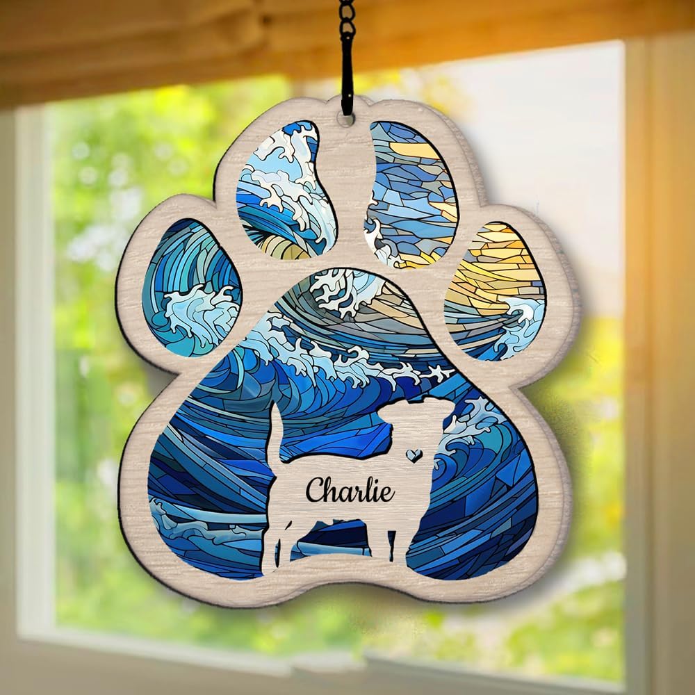 IZI POD Personalized Bulldog Suncatcher Dog Memorial Gifts, Custom Bulldog Ornament Christmas Tree, Pet Remembrance Gift, Loss of Dog Sympathy Gift, Pets Memorial Ornament, Pet Loss Suncatcher