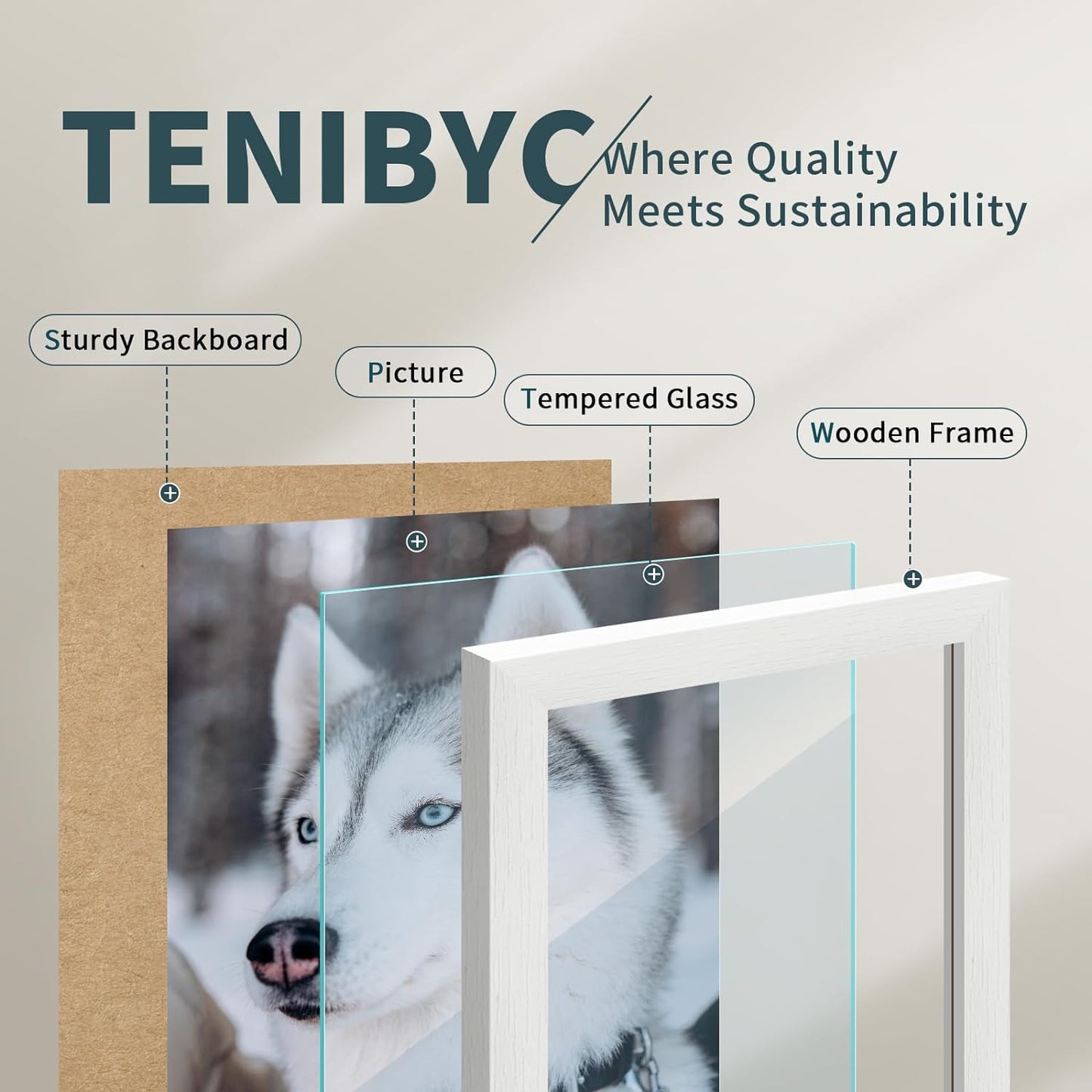 5x7 Picture Frame 3 Pack - White Woodgrain, Solid Wood & HD Tempered Glass, Table Display or Wall Hanging