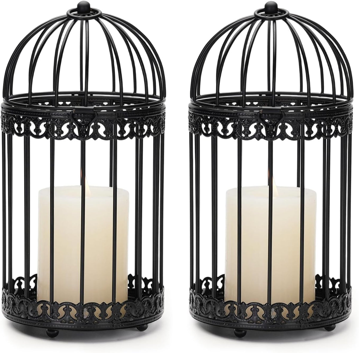 Vintage Bird Cage Lantern: Black Hanging Bird Cage Decor Candle Lanterns for Centerpiece - Large Birdcage Pillar Candles Holder for Halloween Christmas Bridal Shower 10 Inch H