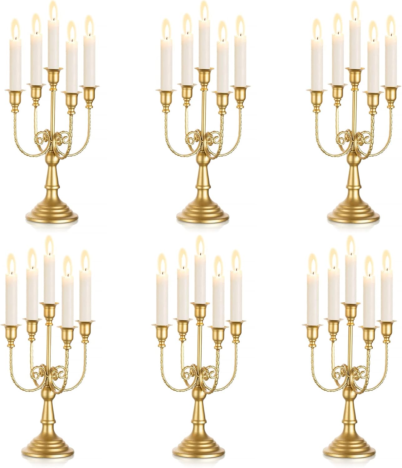 Candelabra Candle Holder Gold Set of 6-5-arm Metal Candlestick Holders for Taper Candles for Centerpieces Table Wedding Christmas Fireplace Decor Birthday