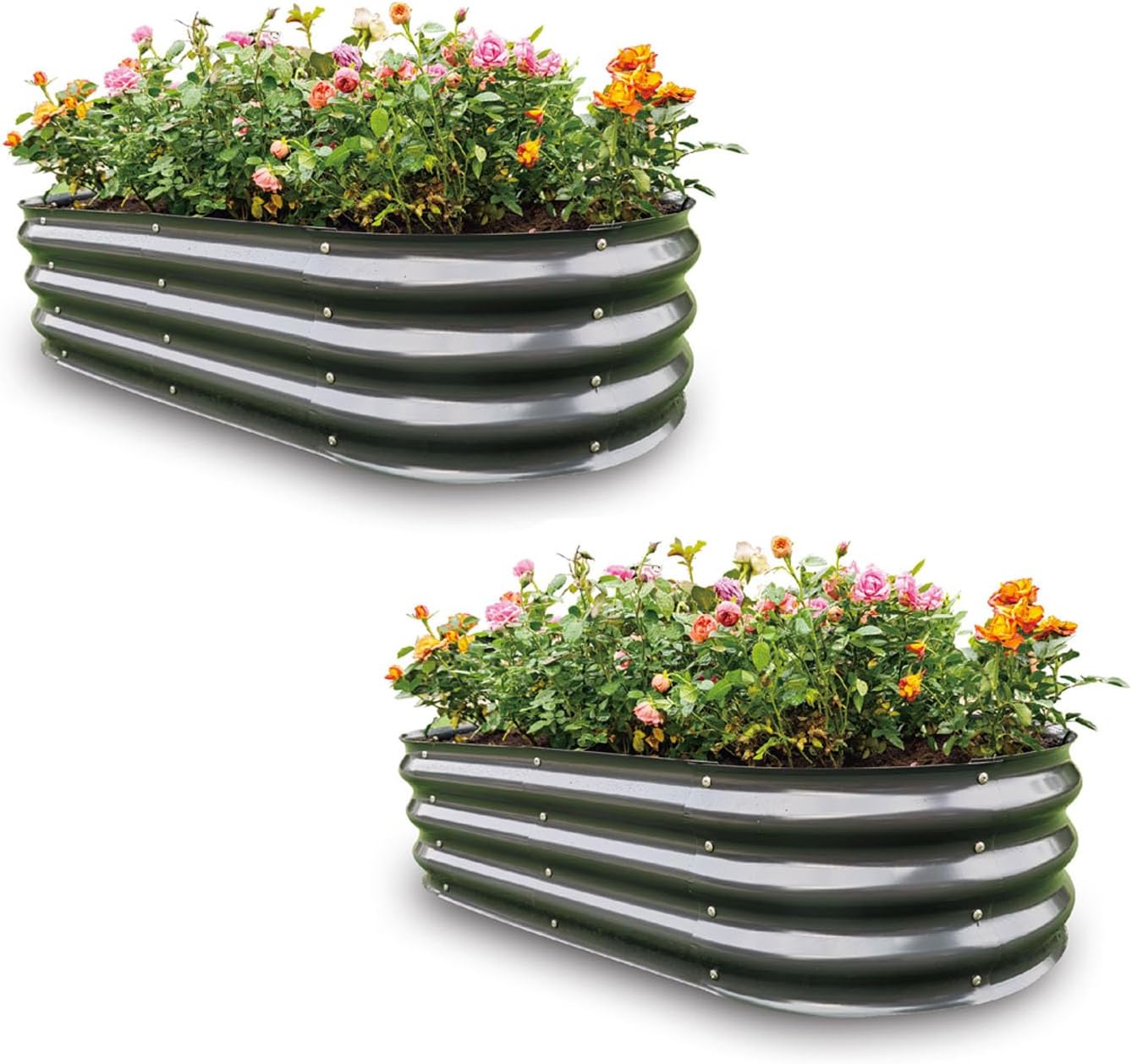 Gardmax 2 Pack Galvanized Raised Garden Bed, Lightweight Planter Boxes Outdoor with Easy Assembly, Large Garden Bed for Vegetables, Fruits, Flower Dark Grey