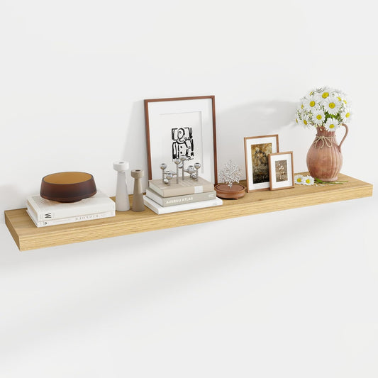 55 Inch Floating Shelves, 12 Inch Deep Floating Shelves for Wall, Floating Shelf with Invisible Brackets, Deep Shelves for Bathroom, Bedroom, Living Room, 1 Pack, Natural
