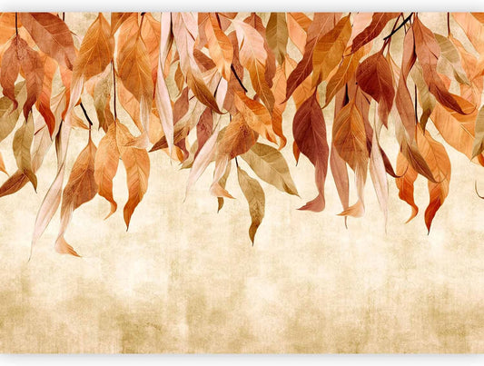 artgeist Premium Wall Mural Hanging Leaves 177x124 in - Non-Woven Wallpaper Fleece Wall Decor Photo Print Picture Image Design Nature Botanical Concrete Orange Beige b-C-10146-a-c