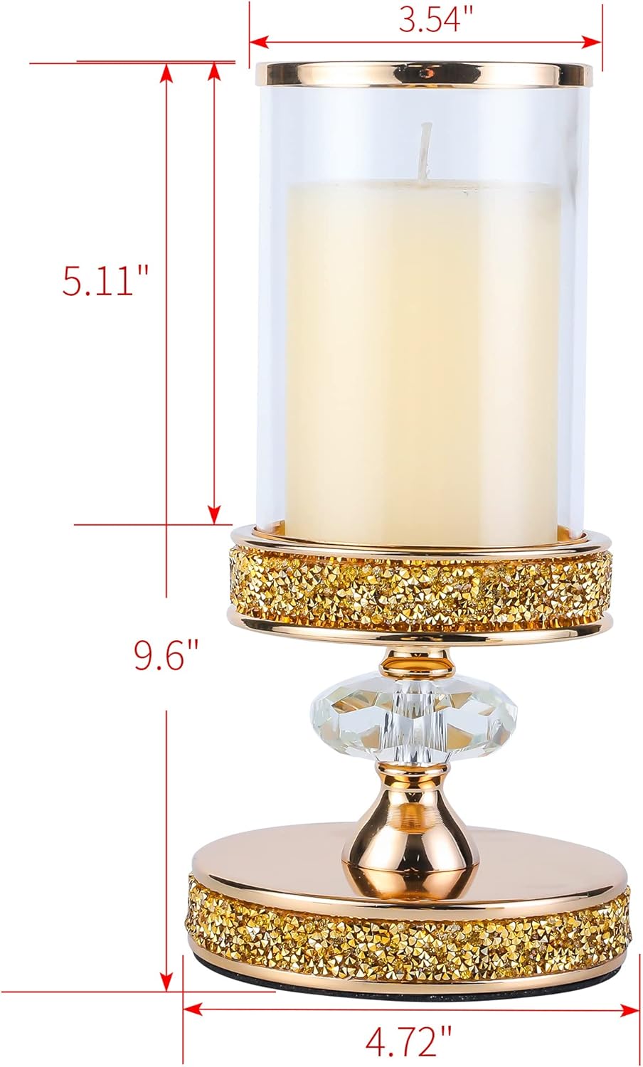 Crystal Pillar Candle Holder with Glass Shade, Gold Metal Base (S)