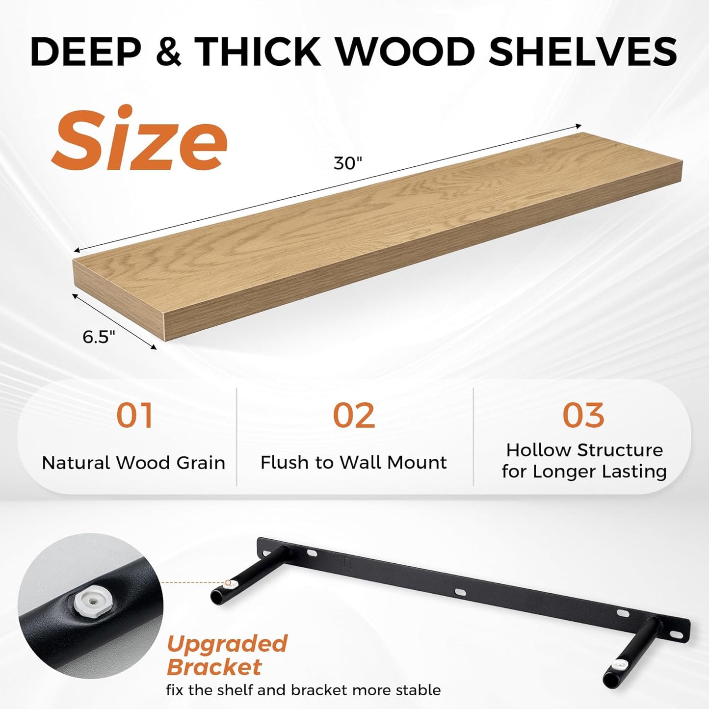 Fun Memories 30” Floating Shelves Set of 2, Rustic Wood Wall Shelves with Invisible Brackets for Living Room Bedroom Kitchen Storage