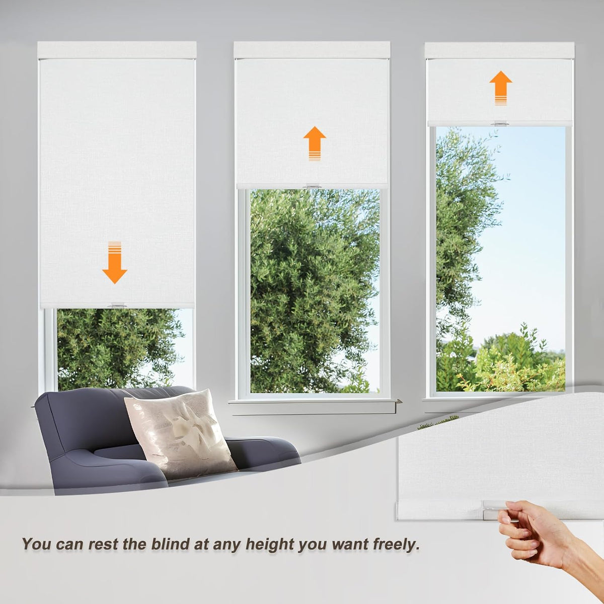 Persilux Blackout Roller Shades & Blinds Windows Shades Free-Stop Blackout Blinds with Jacquard Fabric,Cordless Blinds Pull Down Shades for Home, Easy to Install for Door/Office, White(31" W x 48" H)