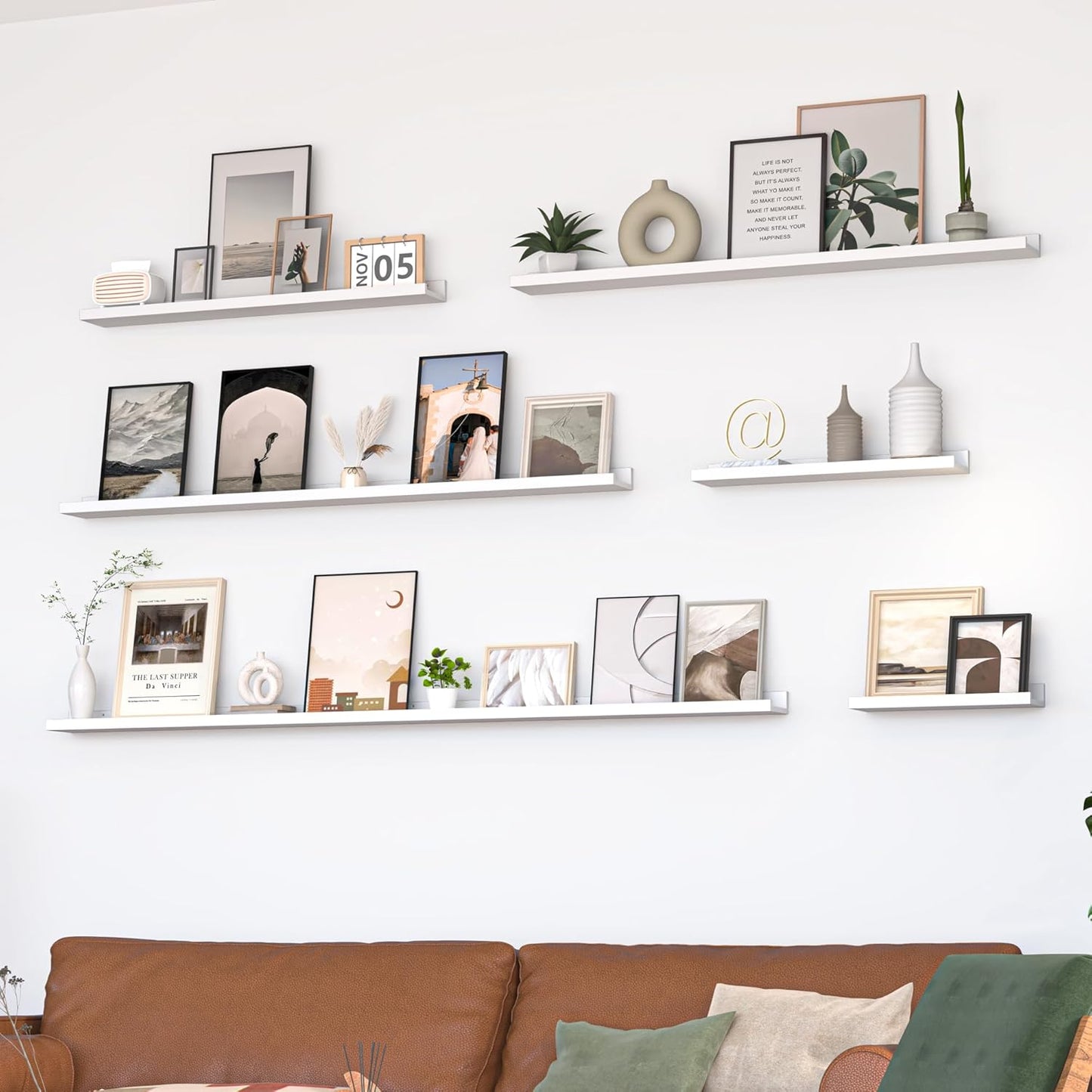 Heimlove 48” Floating Picture Ledge Shelves Set of 2 — Modern Wall Storage Display Shelf for Living Room, Bedroom & Office