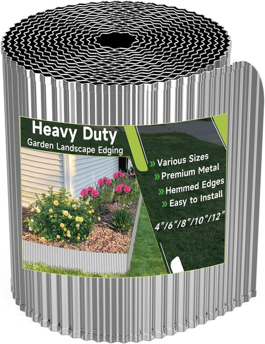 Corrugated Garden Edging,10"×20Ft Galvanized Steel Landscape Edging & Lawn Edging Border,Metal Garden Border for Flower Beds,Garden,Lawn,Raised Beds & Tree Surrounds(Silver)